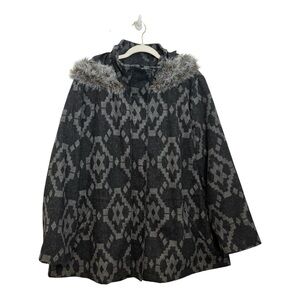 JACK BY BB DAKOTA Faux Fur Trimmed RUPERT Jacket Coat Geometric Women's Size 2x